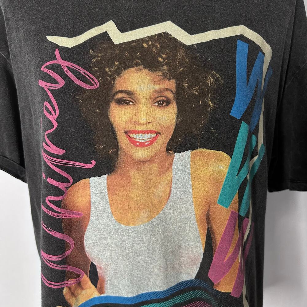 Whitney Houston Retro Graphic Tee Washed Black Pop Icon Unisex Medium